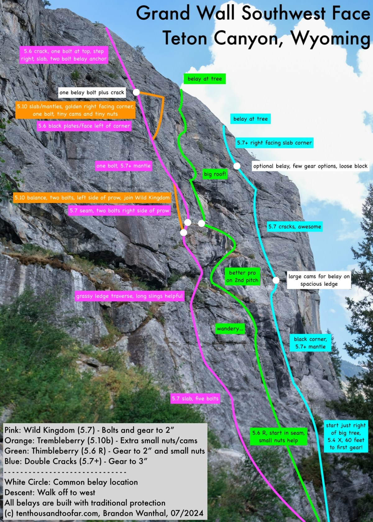 Grand Wall Topo and Southwest Face Routes – Teton Canyon, Wyoming (July&nbsp;2024)
